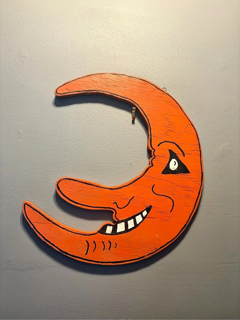 Vintage Halloween Whimsical Anthropomorphic STYLE Half Moon Wooden Hand Made.